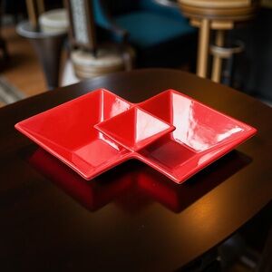 Red Geometric Ceramic Ashtray